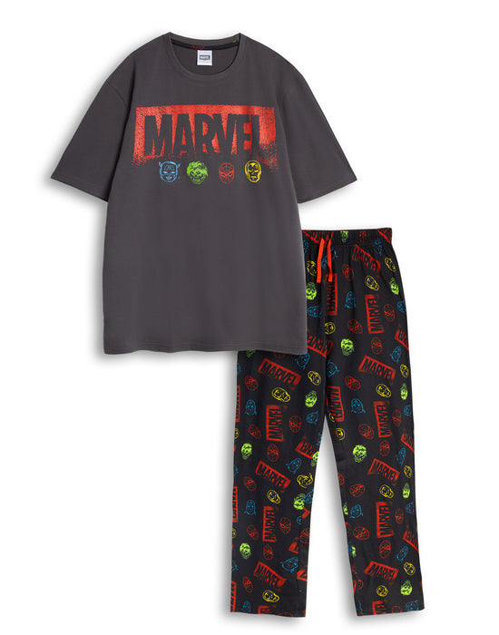 Marvel Avengers Mens Multicoloured Short Sleeve Long Leg Pyjama Set