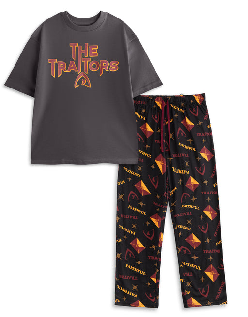 The Traitors Logo Mens Black Short Sleeve Long Leg Pyjama Set