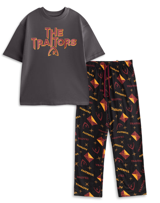 The Traitors Logo Mens Black Short Sleeve Long Leg Pyjama Set