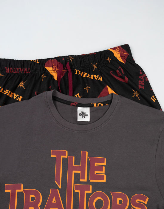 The Traitors Logo Mens Black Short Sleeve Long Leg Pyjama Set