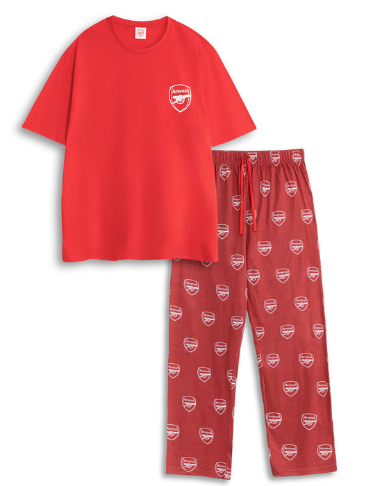 Arsenal Logo Mens Red Short Sleeve Long Leg Pyjama Set