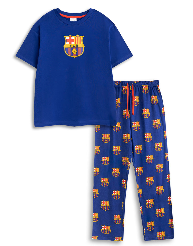 FC Barcelona Logo Mens Black Short Sleeve Long Leg Pyjama Set
