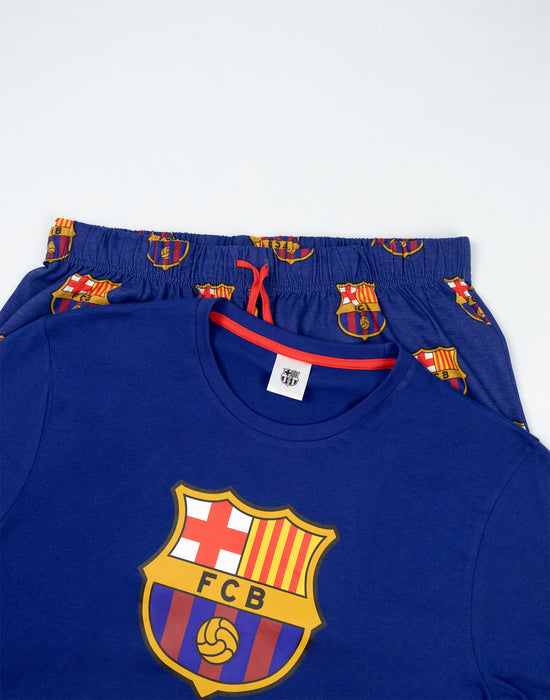 FC Barcelona Logo Mens Black Short Sleeve Long Leg Pyjama Set