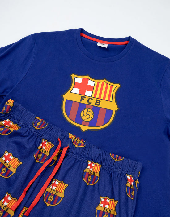 FC Barcelona Logo Mens Black Short Sleeve Long Leg Pyjama Set