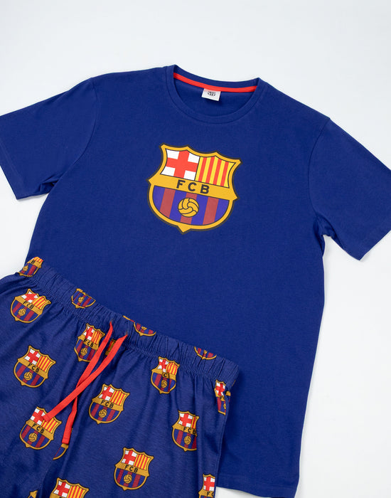 FC Barcelona Logo Mens Black Short Sleeve Long Leg Pyjama Set