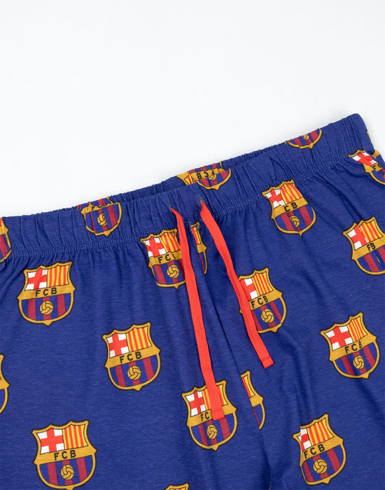 FC Barcelona Logo Mens Black Short Sleeve Long Leg Pyjama Set