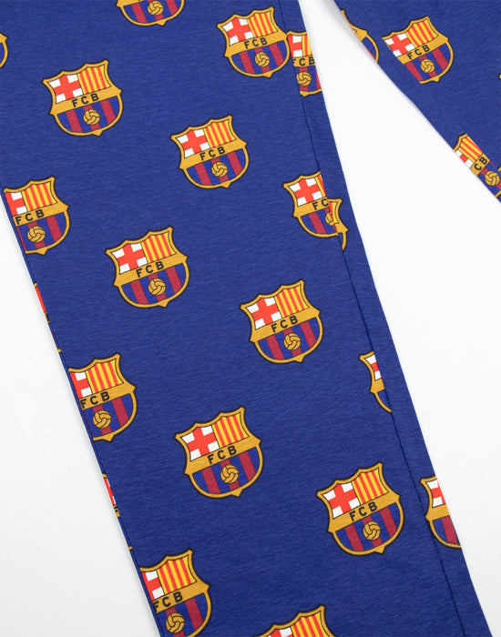 FC Barcelona Logo Mens Black Short Sleeve Long Leg Pyjama Set