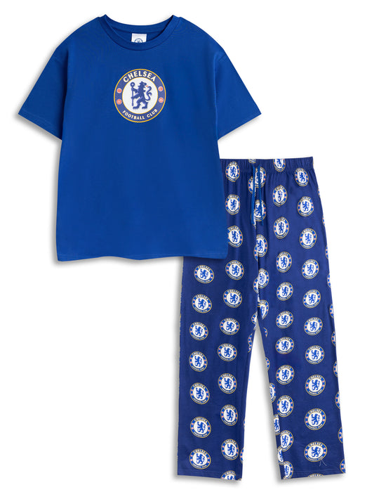 Chelsea Logo Mens Blue Short Sleeve Long Leg Pyjama Set