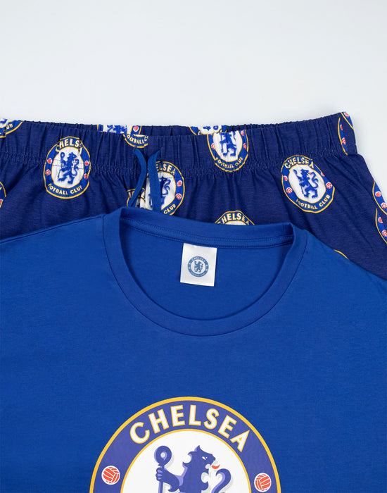 Chelsea Logo Mens Blue Short Sleeve Long Leg Pyjama Set