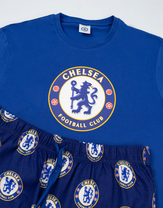 Chelsea Logo Mens Blue Short Sleeve Long Leg Pyjama Set