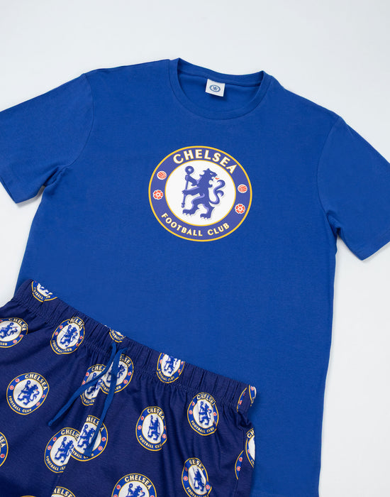 Chelsea Logo Mens Blue Short Sleeve Long Leg Pyjama Set