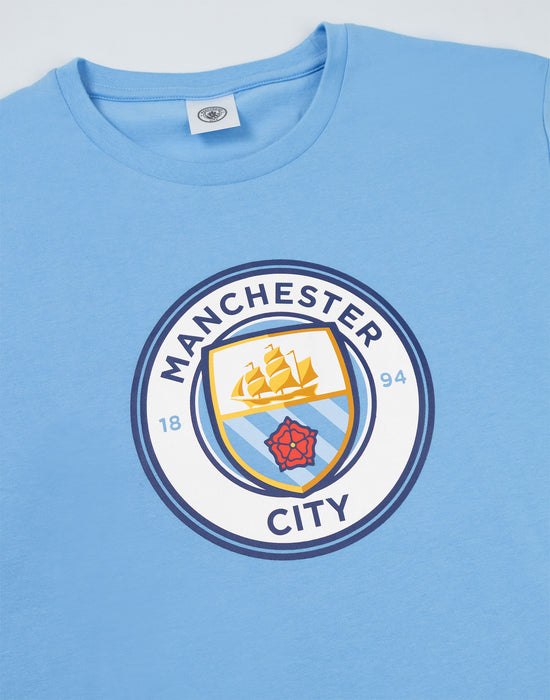 Manchester City Logo Mens Blue Short Sleeve Long Leg Pyjama Set