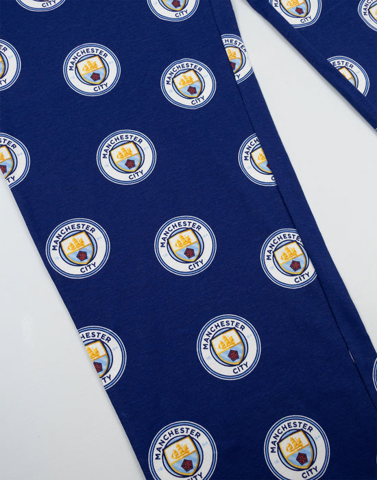 Manchester City Logo Mens Blue Short Sleeve Long Leg Pyjama Set