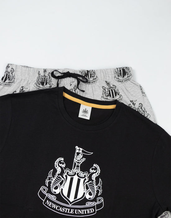 Newcastle United Logo Mens Black Short Sleeve Long Leg Pyjama Set