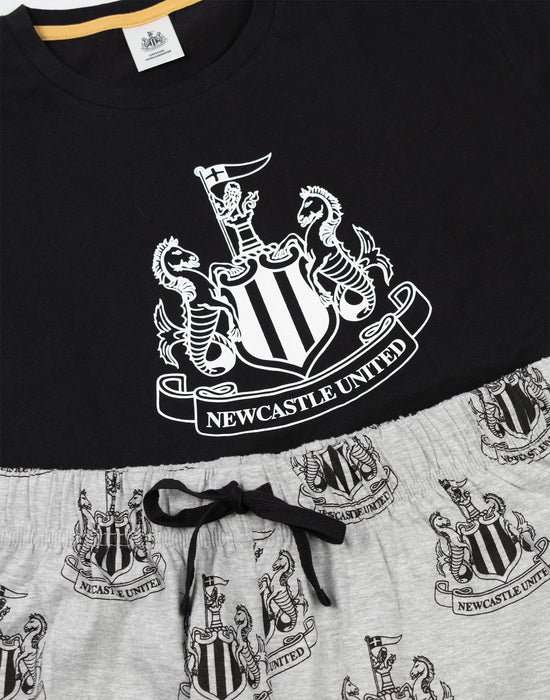 Newcastle United Logo Mens Black Short Sleeve Long Leg Pyjama Set