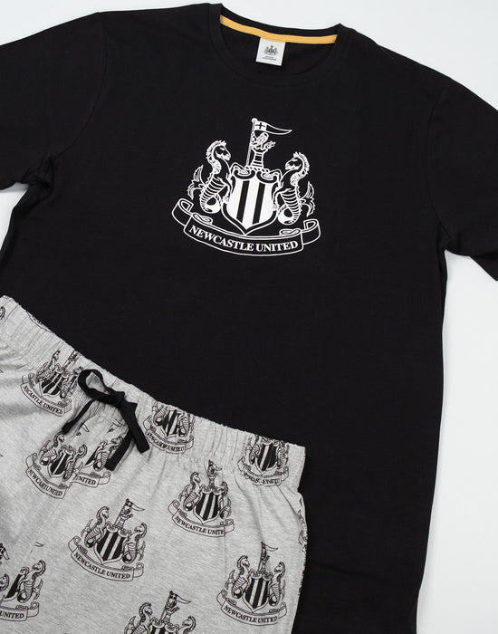 Newcastle United Logo Mens Black Short Sleeve Long Leg Pyjama Set
