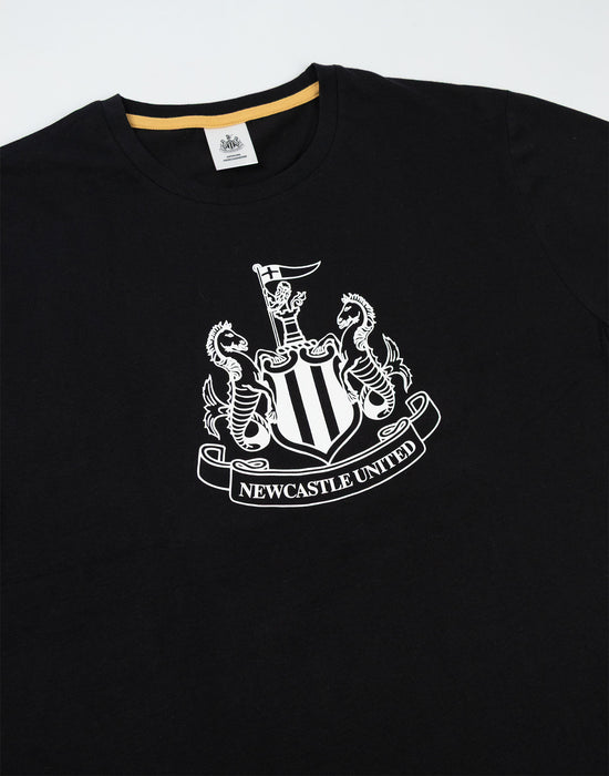Newcastle United Logo Mens Black Short Sleeve Long Leg Pyjama Set