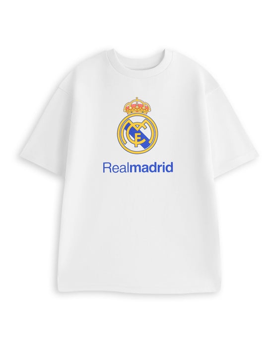 Real Madrid Logo Mens White Short Sleeve Long Leg Pyjama Set