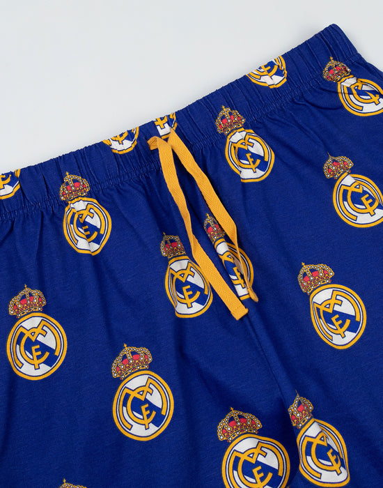Real Madrid Logo Mens White Short Sleeve Long Leg Pyjama Set