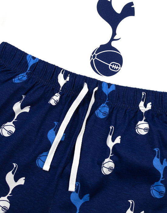 Tottenham Hotspur Logo Mens White Short Sleeve Long Leg Pyjama Set
