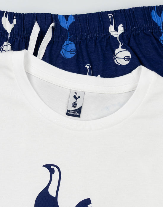 Tottenham Hotspur Logo Mens White Short Sleeve Long Leg Pyjama Set
