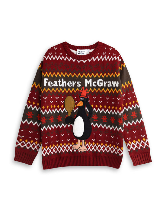 Wallace And Gromit Feathers Unisex Red Christmas Jumper