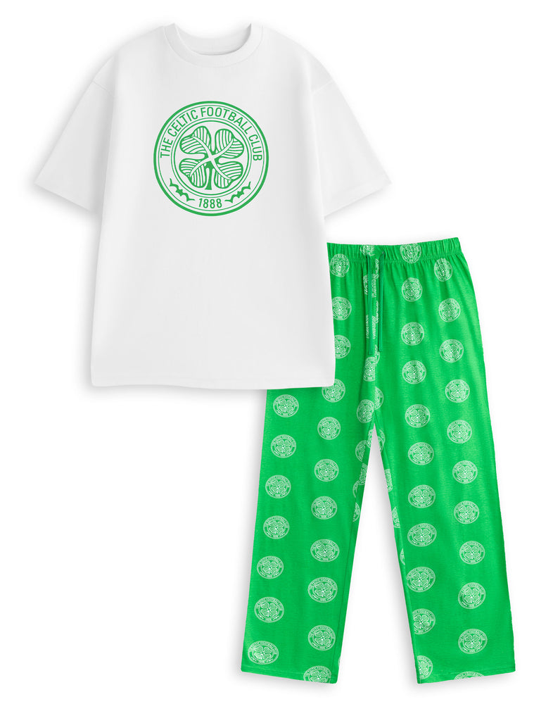 Celtic Logo Mens Green Short Sleeve Long Leg Pyjama Set