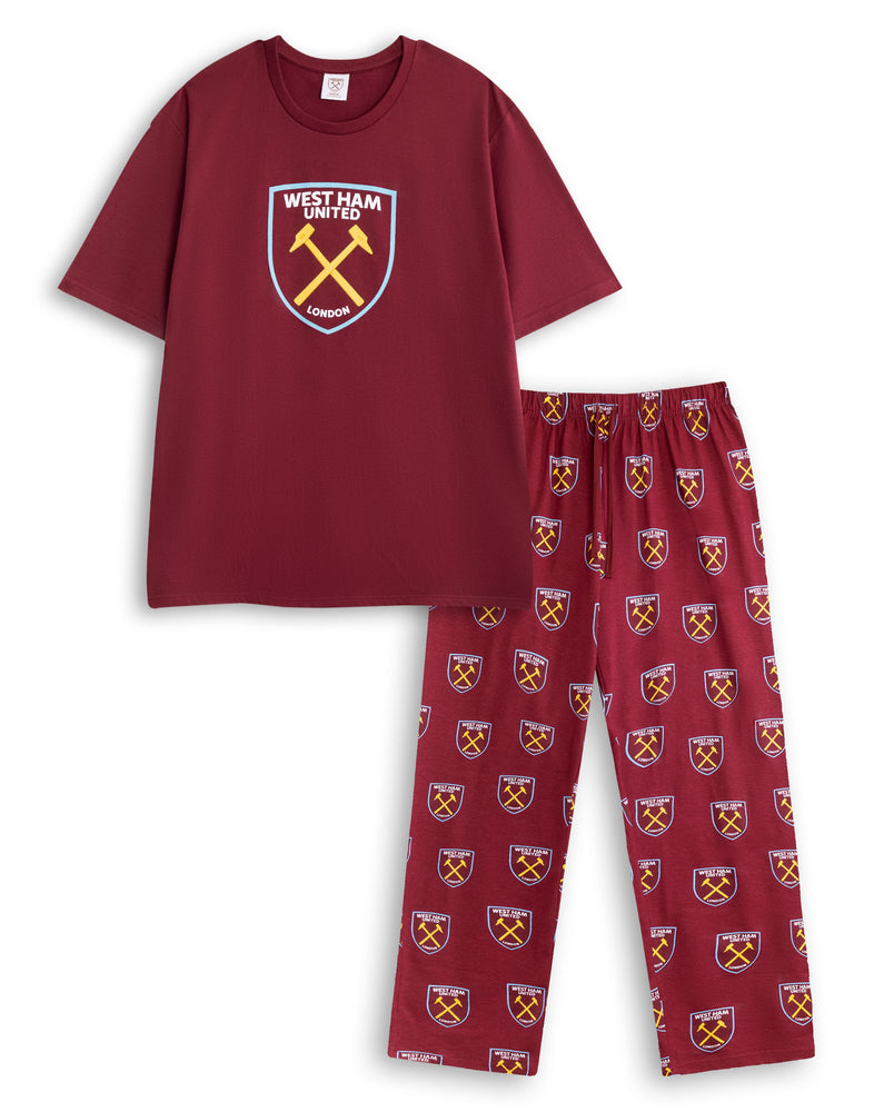 West Ham United Logo Unisex Red Short Sleeve Long Leg Pyjama Set