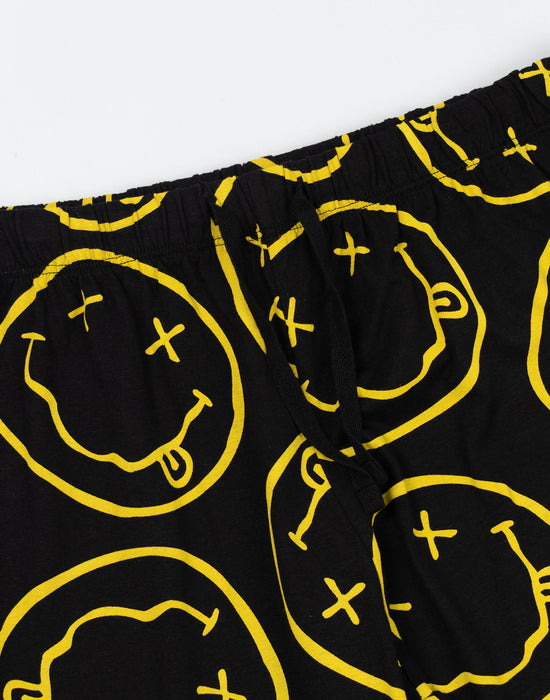 Nirvana Logo Mens Black Short Sleeve Long Leg Pyjama Set