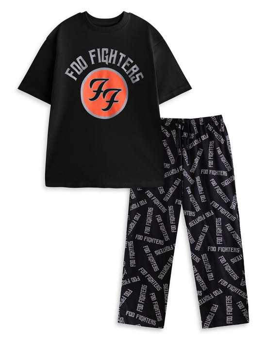 Foo Fighters Logo Mens Black Short Sleeve Long Leg Pyjama Set