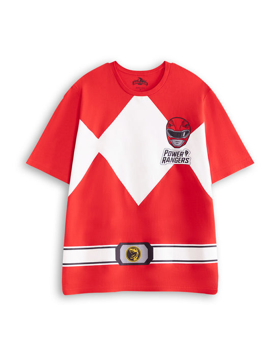 Power Rangers Red Character Mens Red Short Sleeve Long Leg Pyjama Set