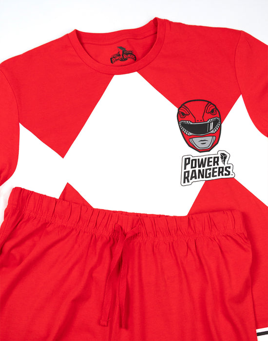 Power Rangers Red Character Mens Red Short Sleeve Long Leg Pyjama Set