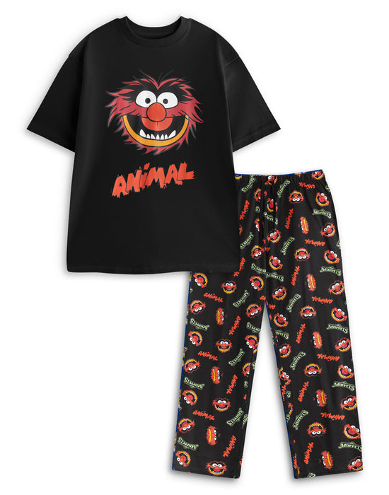 Disney Muppets Mens Black Short Sleeve Long Leg Pyjama Set