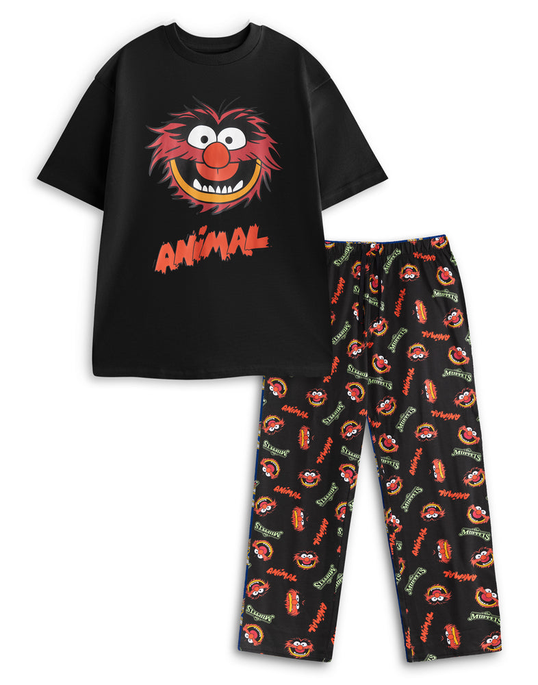 Disney Muppets Mens Black Short Sleeve Long Leg Pyjama Set