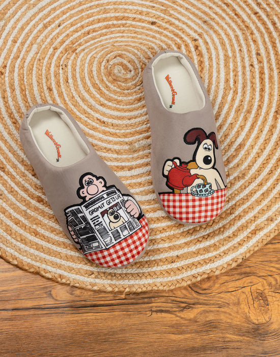 Wallace And Gromit Multi Character Unisex Brown Mule Slippers