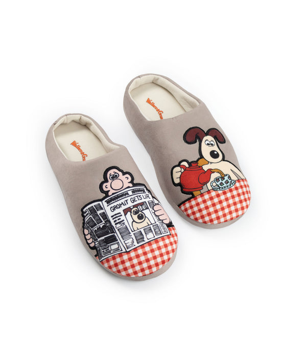 Wallace And Gromit Multi Character Unisex Brown Mule Slippers