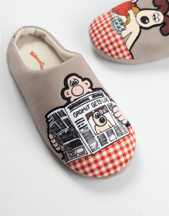 Wallace And Gromit Multi Character Unisex Brown Mule Slippers