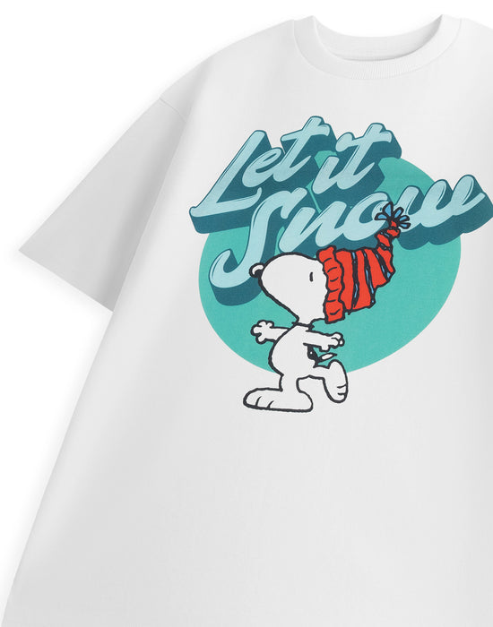 Peanuts Let It Snow Snoopy Unisex White Short Sleeved T-Shirt