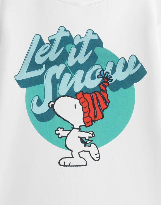 Peanuts Let It Snow Snoopy Unisex White Short Sleeved T-Shirt