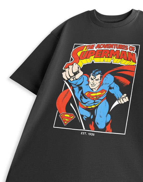 DC Comics The Adventures of Male Grey Short Sleeved T-Shirt