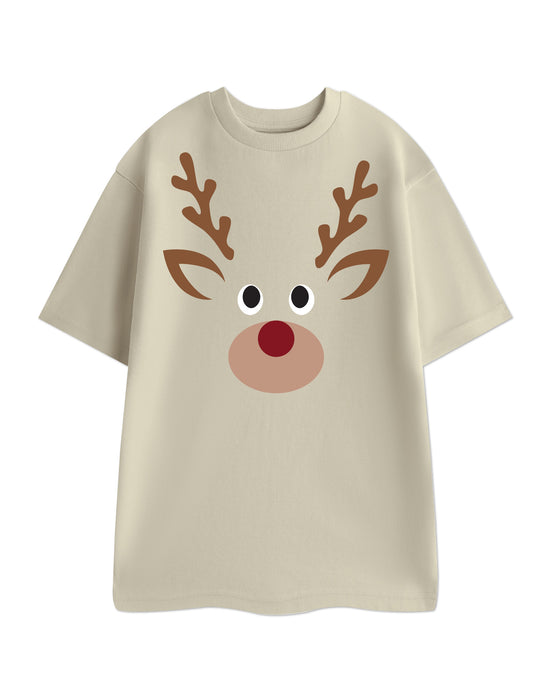 Reindeer Unisex Beige Short Sleeved T-Shirt
