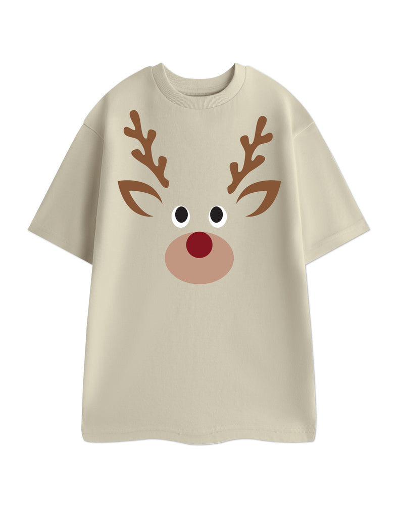 Reindeer Unisex Beige Short Sleeved T-Shirt