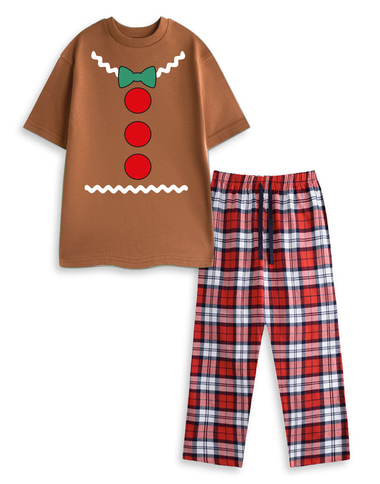 Gingerbread Man Unisex Brown Short Sleeve Long Leg Pyjama Set