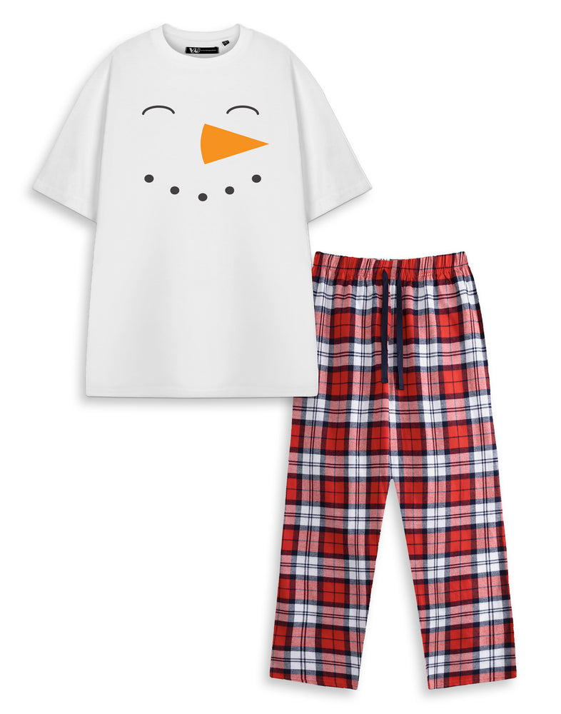 Snowman Unisex White Short Sleeve Long Leg Pyjama Set