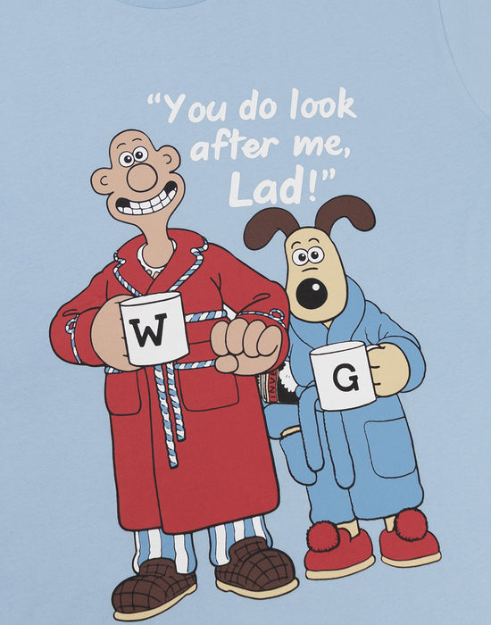 Wallace And Gromit Multi Character Mens Blue Short Sleeve Short Leg Pyjama Set