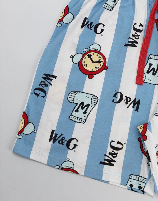 Wallace And Gromit Multi Character Mens Blue Short Sleeve Short Leg Pyjama Set