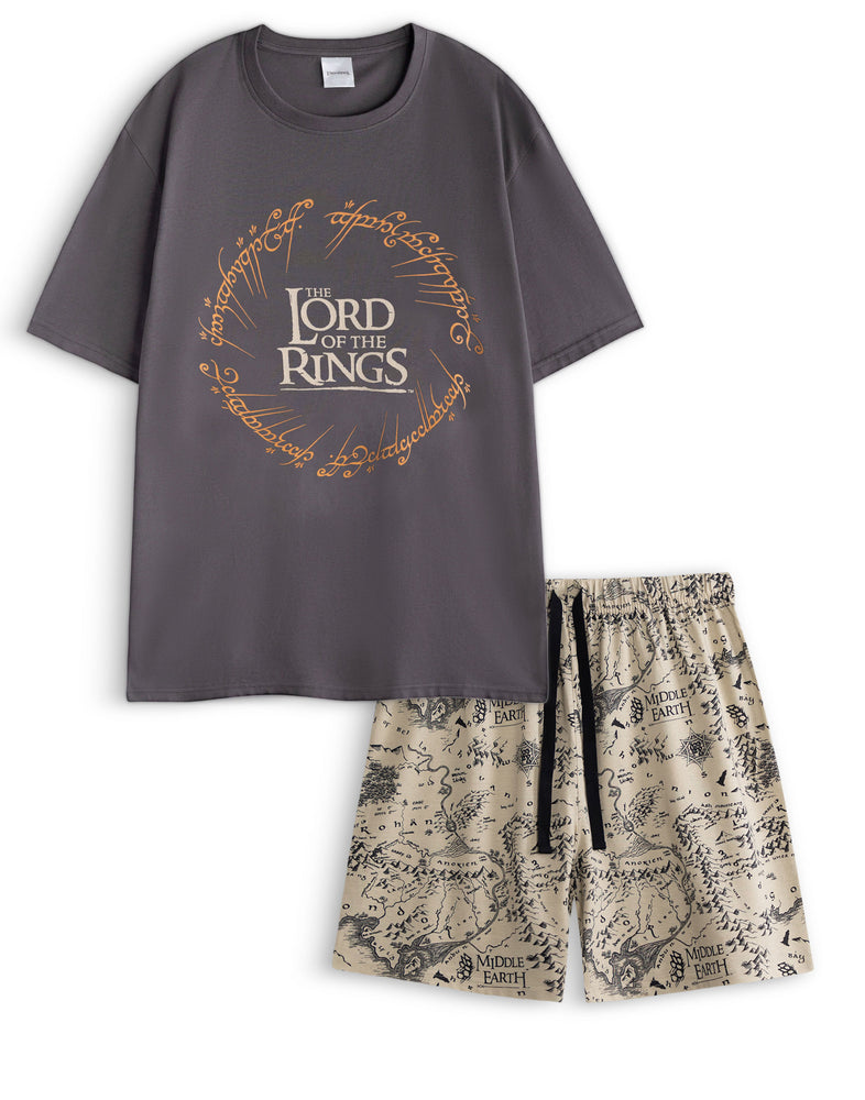 Lord Of The Rings Logo Mens Black Short Sleeve Short Leg Pyjama Set