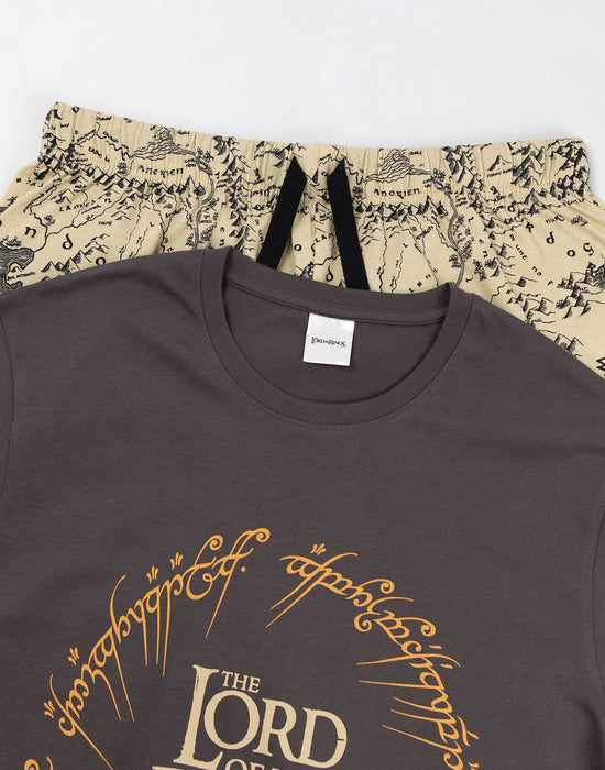 Lord Of The Rings Logo Mens Black Short Sleeve Short Leg Pyjama Set