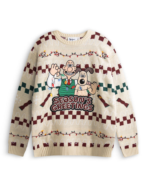 Wallace And Gromit Season Greetings Unisex Beige Christmas Jumper