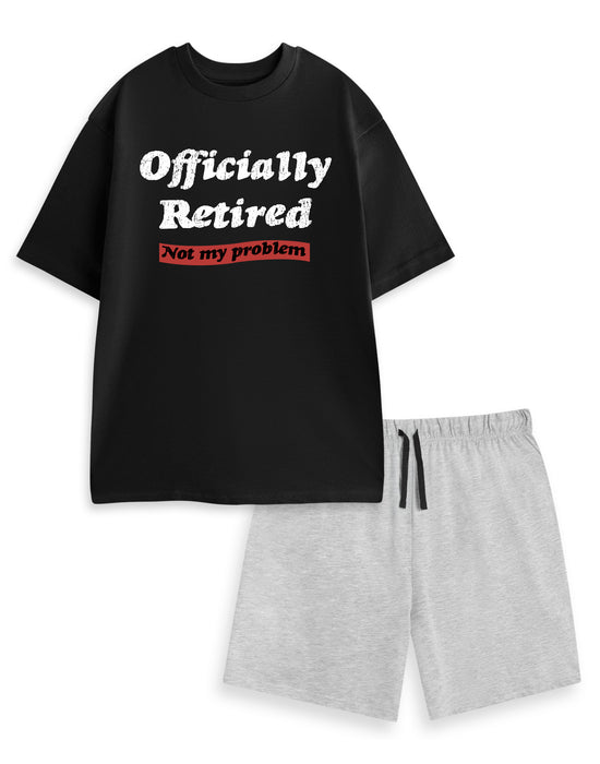 Officially Retired Mens Black Short Sleeve Short Leg Pyjama Set